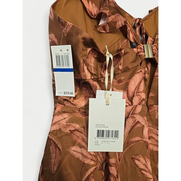 Significant Other Soller Pleated Cutout Ruffle Tropical Satin Maxi Dress 8 NWT - Picture 6 of 12